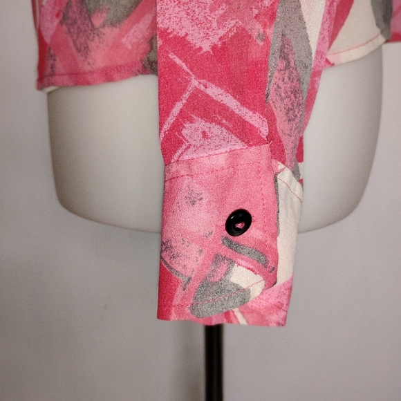 PINK WHITE AND GRAY SILK BLOUSE - Picture 9 of 9